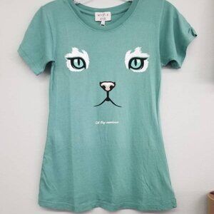 Wildfox lightweight tee in green with cat face